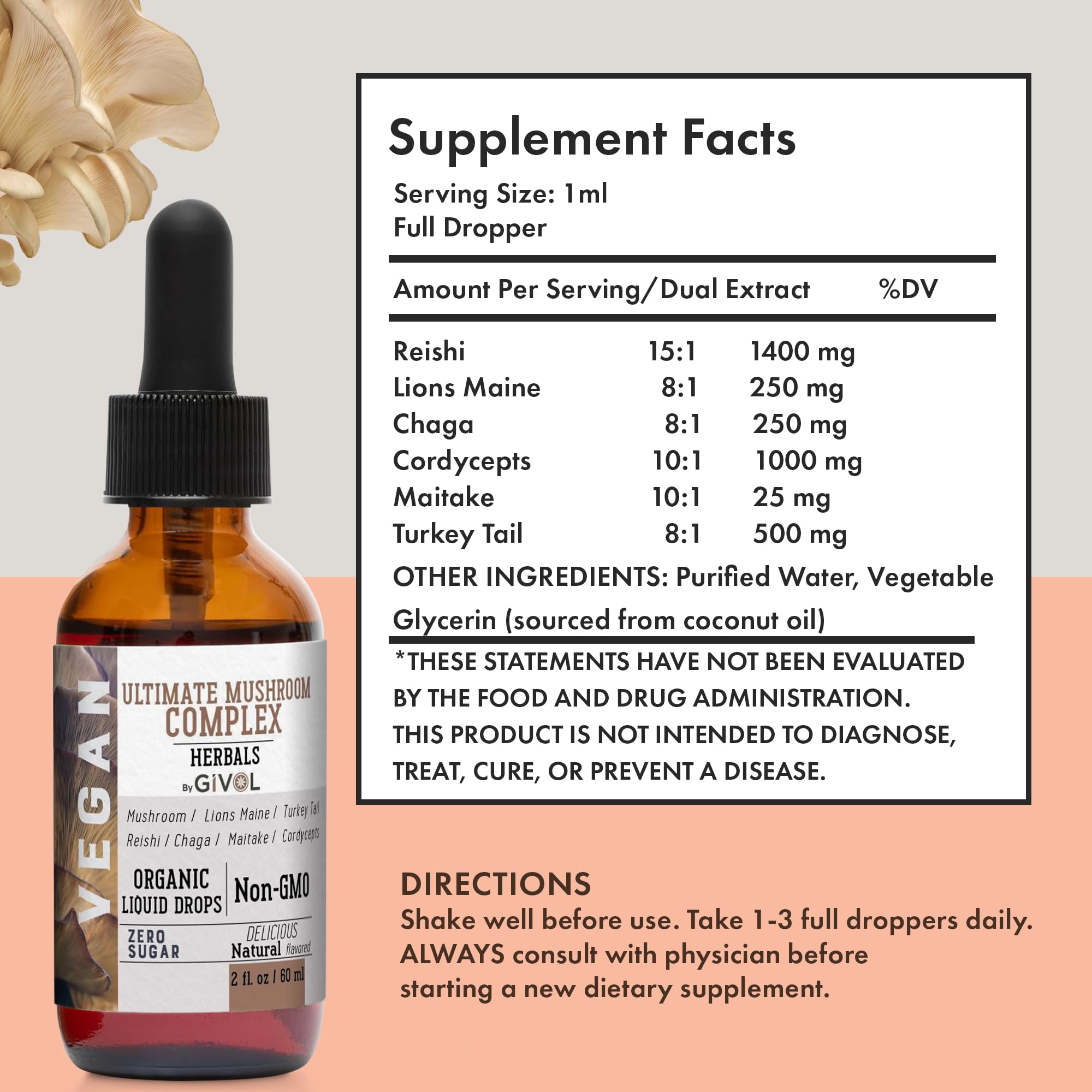 GIVOL Lions Mane close-up highlighting a cognitive-support inspired blend.