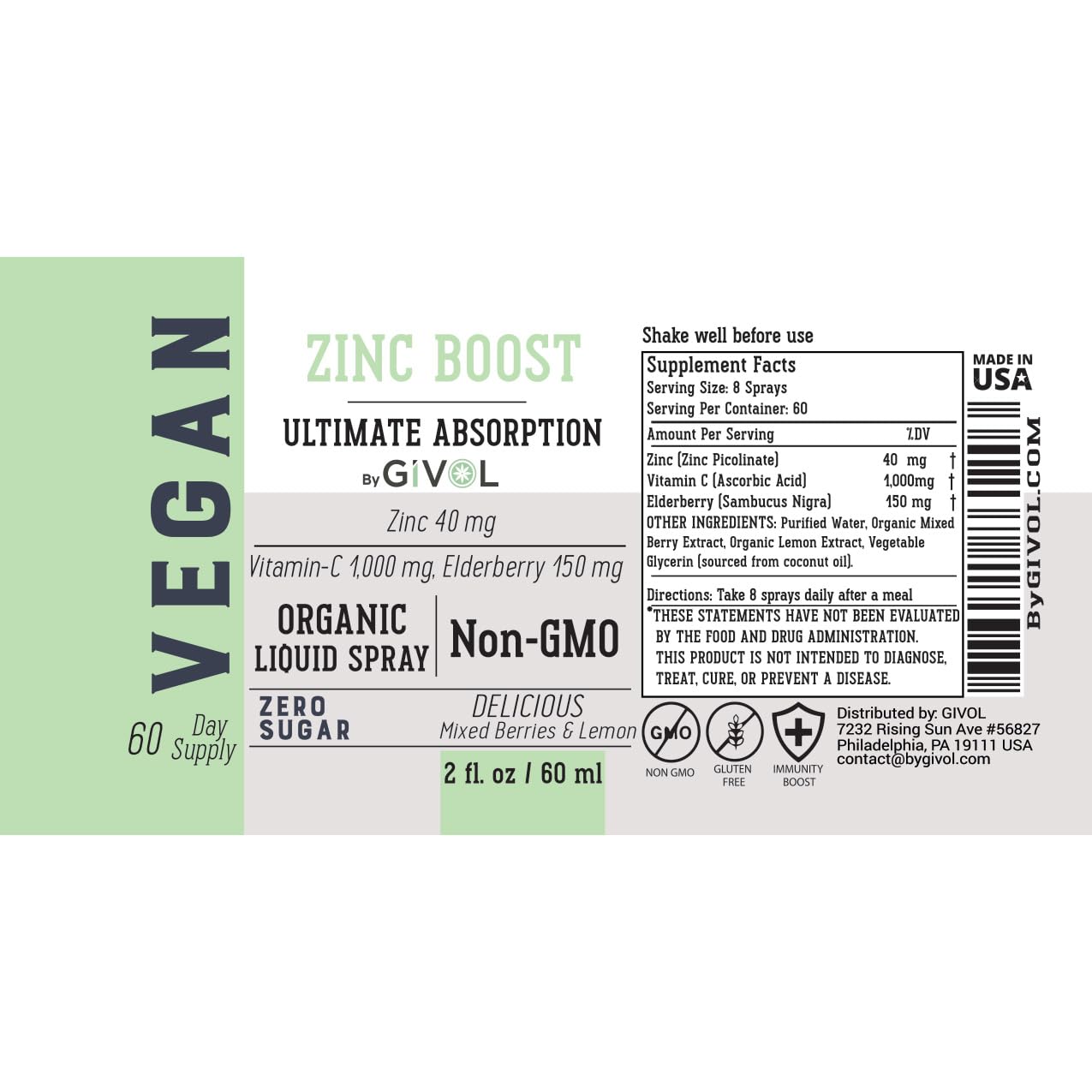 GIVOL Organic Zinc Boost Mist 60 ml provides two months supply