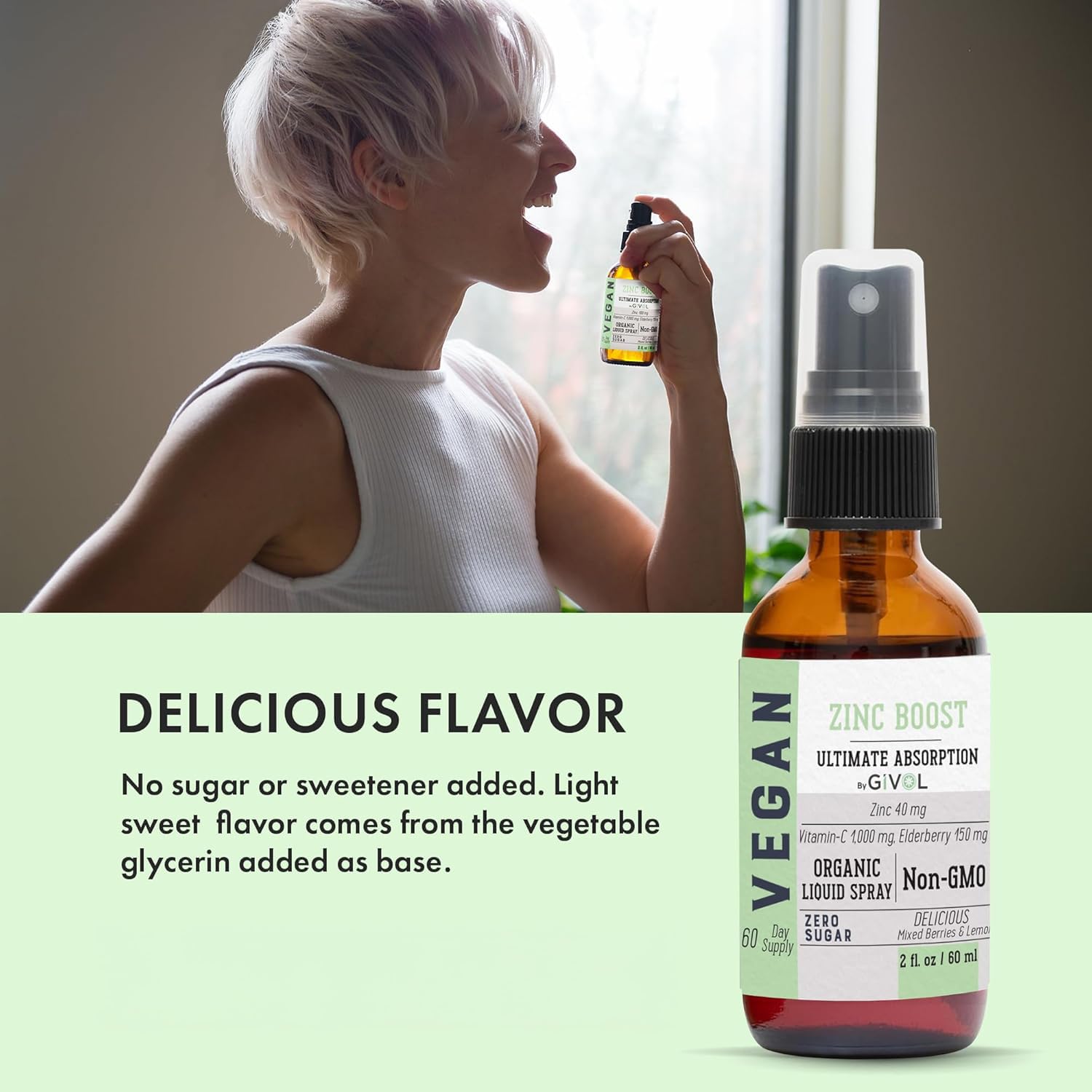 GIVOL Organic Zinc Boost Mist dosing-dispense demonstrates easy spray use
