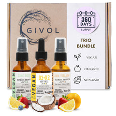 GIVOL Raw Vitamin C, D3 & K2 liquid bottle front for easy daily dosing