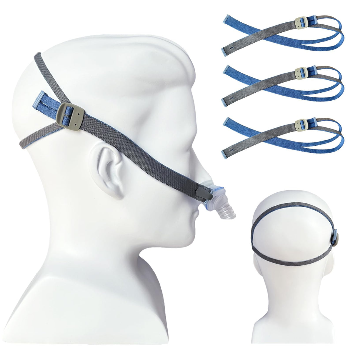 GJX 3-pack nasal mask headgear straps with side buckles for secure adjustable fit.