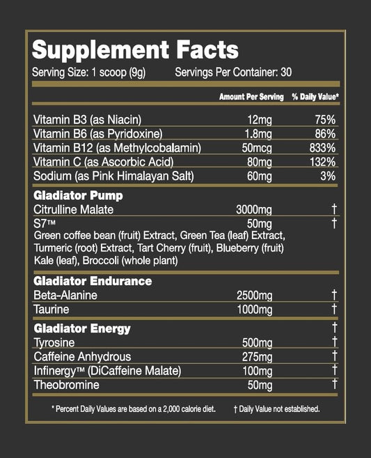 Gladiator Crixus PRE scoop beside tub ready to mix for quick energy and endurance