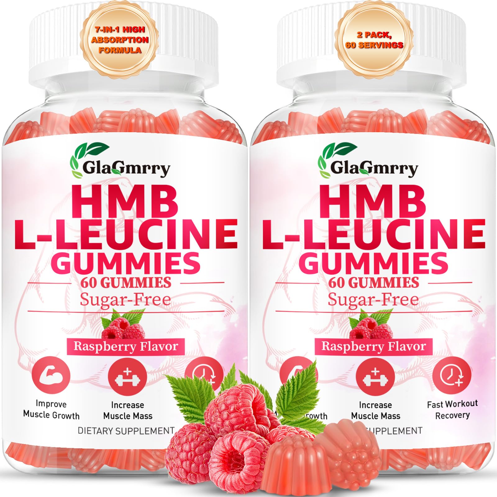 GlaGmrry HMB and Leucine gummies bottle for convenient post-workout support.