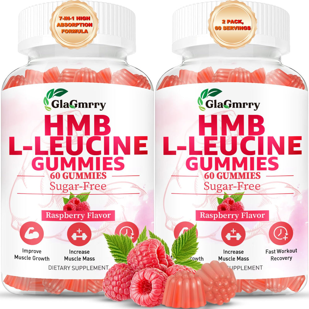 GlaGmrry HMB and Leucine gummies bottle for convenient post-workout support.