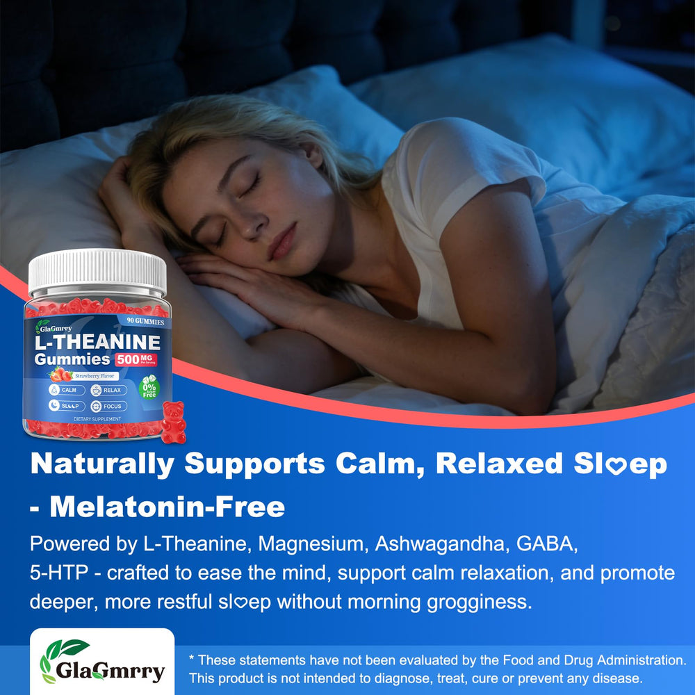 GlaGmrry L-Theanine Gummies with 9-in-1 blend for mood and stress support.