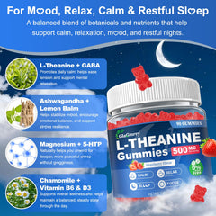 Bottle front highlights ashwagandha, gaba, and 5-HTP for balanced daily wellness.