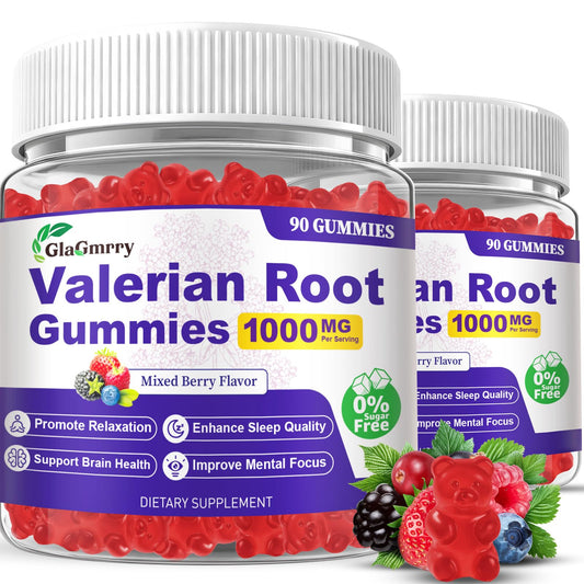 GlaGmrry valerian-melatonin gummies bottle supports relaxing sleep.
