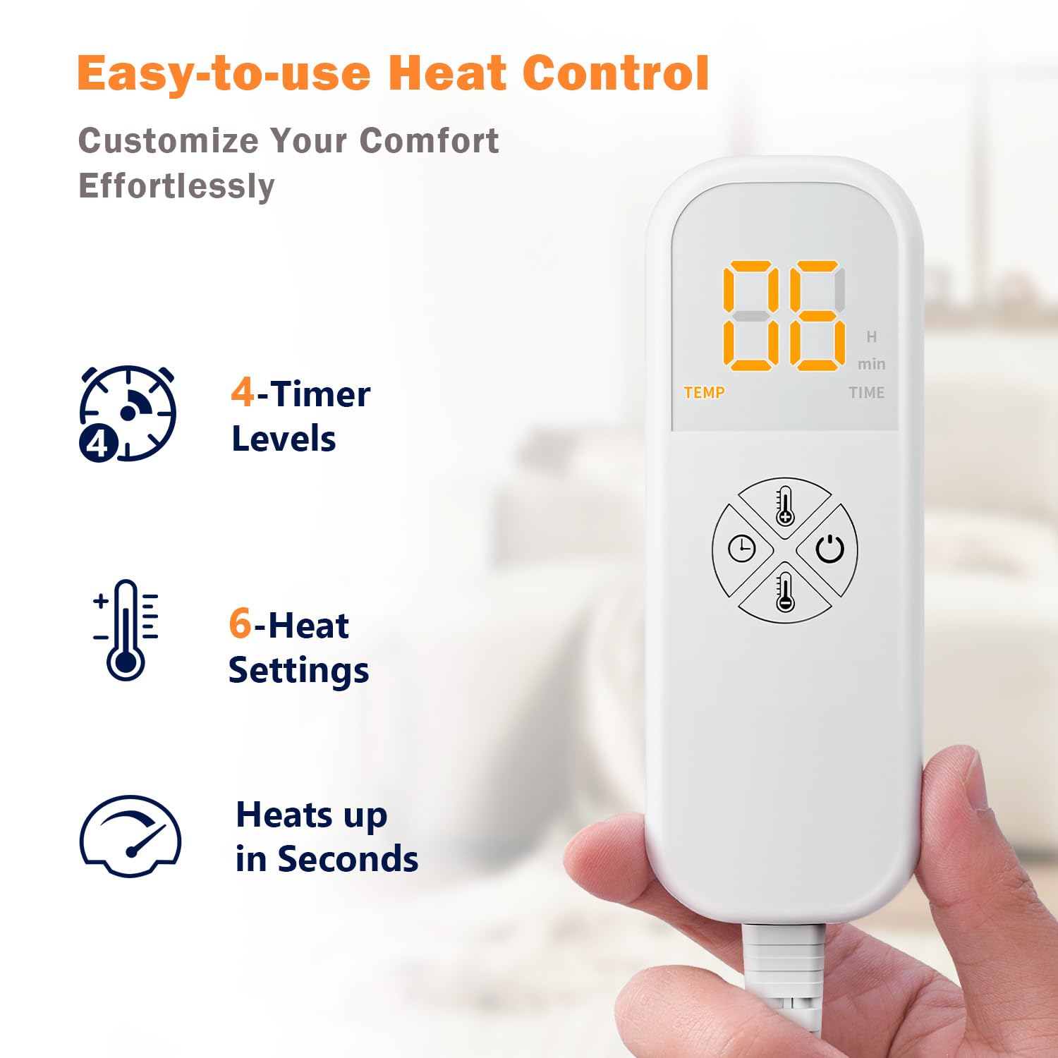 Glamigee control panel with adjustable heat levels for personalized comfort.