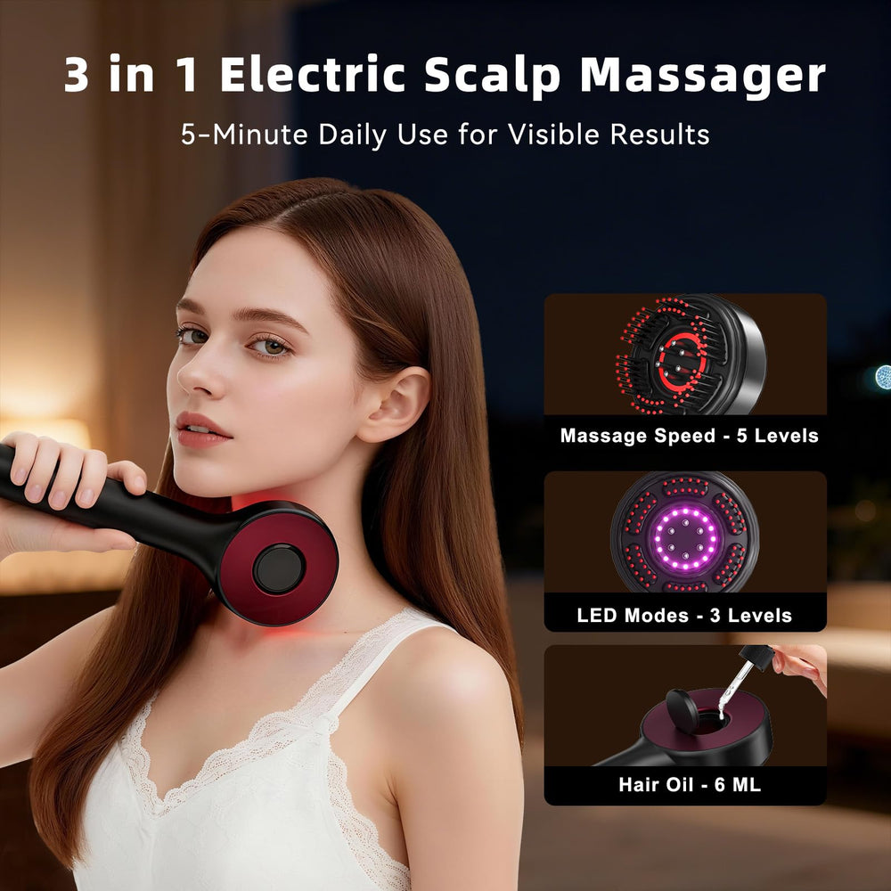 Gleamo 3in1 scalp massager with oil rollers for even oil distribution