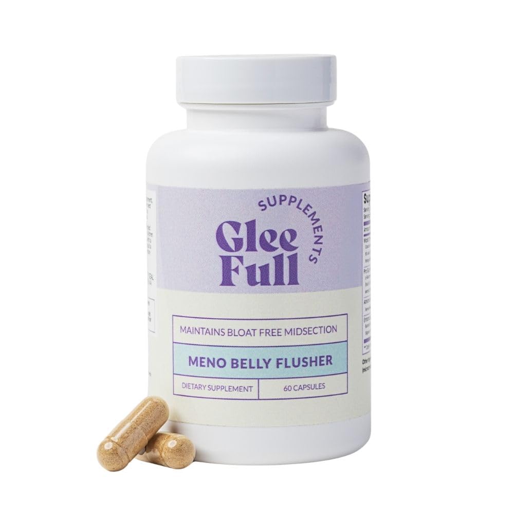 GLEEFULL SUPPS Meno Belly Flusher bottle showing plant-based digestive support.