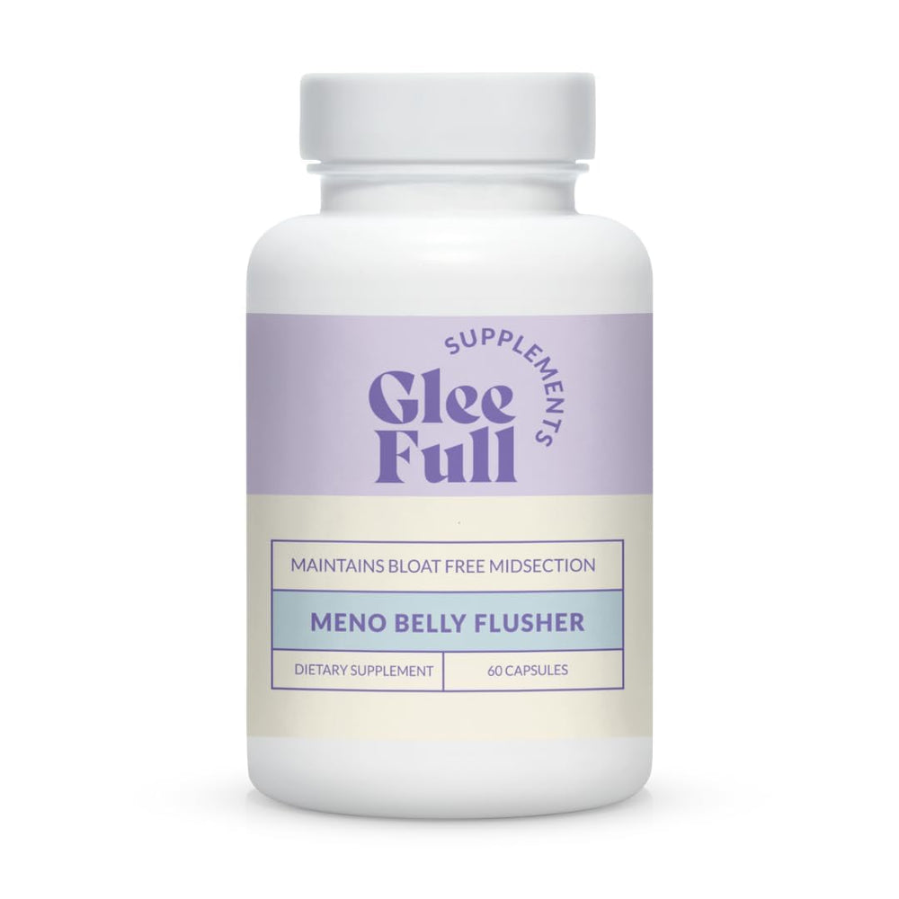 GLEEFULL SUPPS Meno Belly Flusher plant-based formulation on the label highlight.
