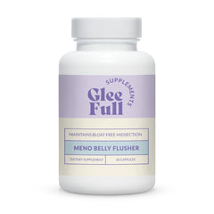 GLEEFULL SUPPS Meno Belly Flusher plant-based formulation on the label highlight.