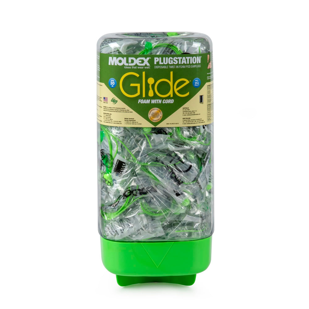 Glide PlugStation front view dispenser with accessible earplugs for on-site protection