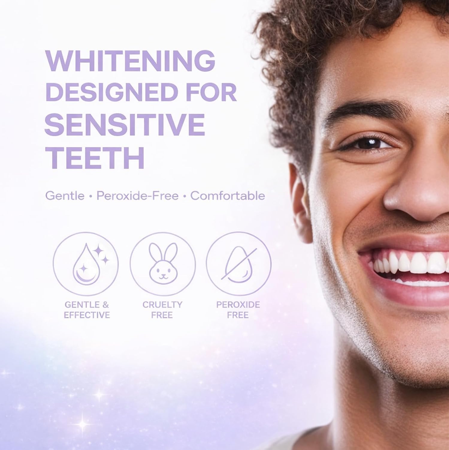 Glim applying strip on teeth, comfortable 30-minute treatment.