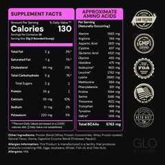 GLO vanilla whey shake glass showing creamy post-workout flavor