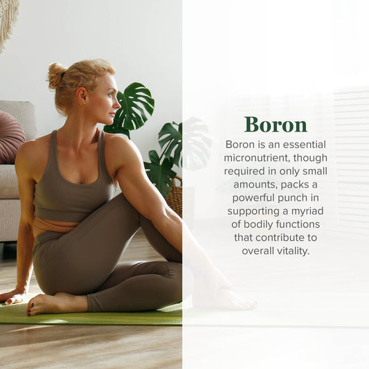Global Healing Center boron supplement bottle back label with mineral metabolism notes