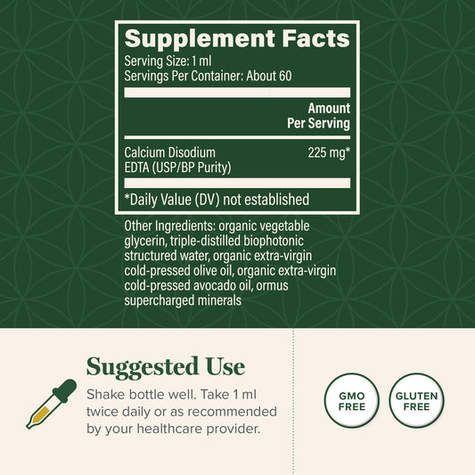 Global Healing Center calcium disodium EDTA label close-up highlighting ingredients for informed selection.