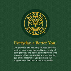 Global Healing Center CGMP-certified facility logo implies quality manufacturing standards.