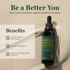 Global Healing Center Foreign Protein Cleanse dropper pour showing liquid dosage for easy daily use.
