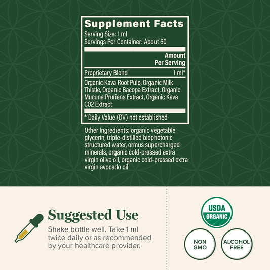 Global Healing Center Kava Calm, gotas de kava para equilibrio emocional.