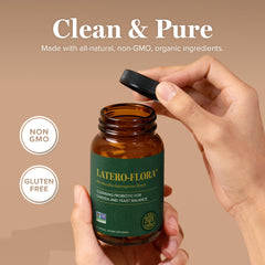 Global Healing Center Latero-Flora bottle being poured for easy dosing