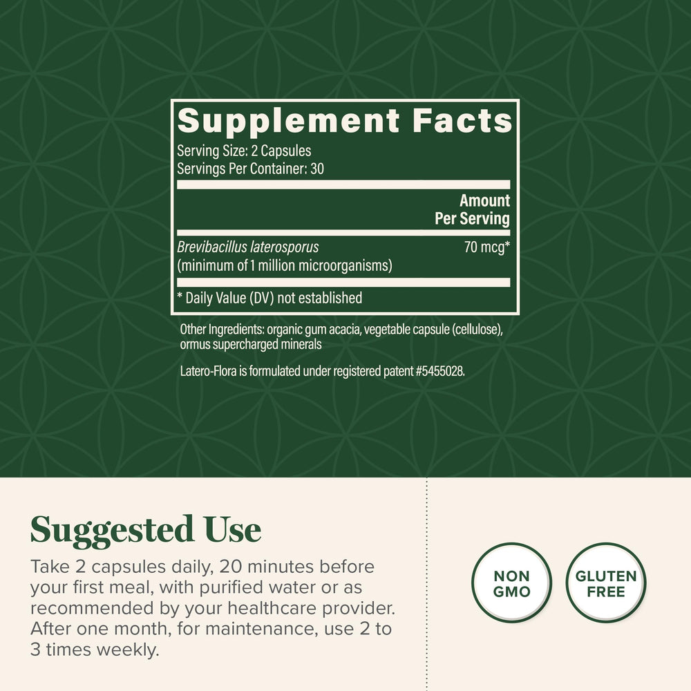 Global Healing Center Latero-Flora capsules close-up for daily probiotic support