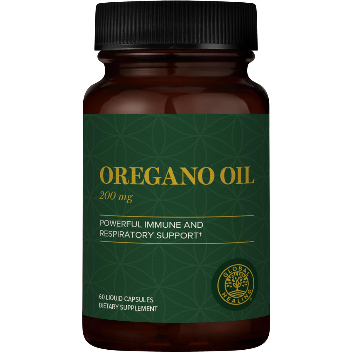 Global Healing Center oregano oil capsules bottle front for easy immune support