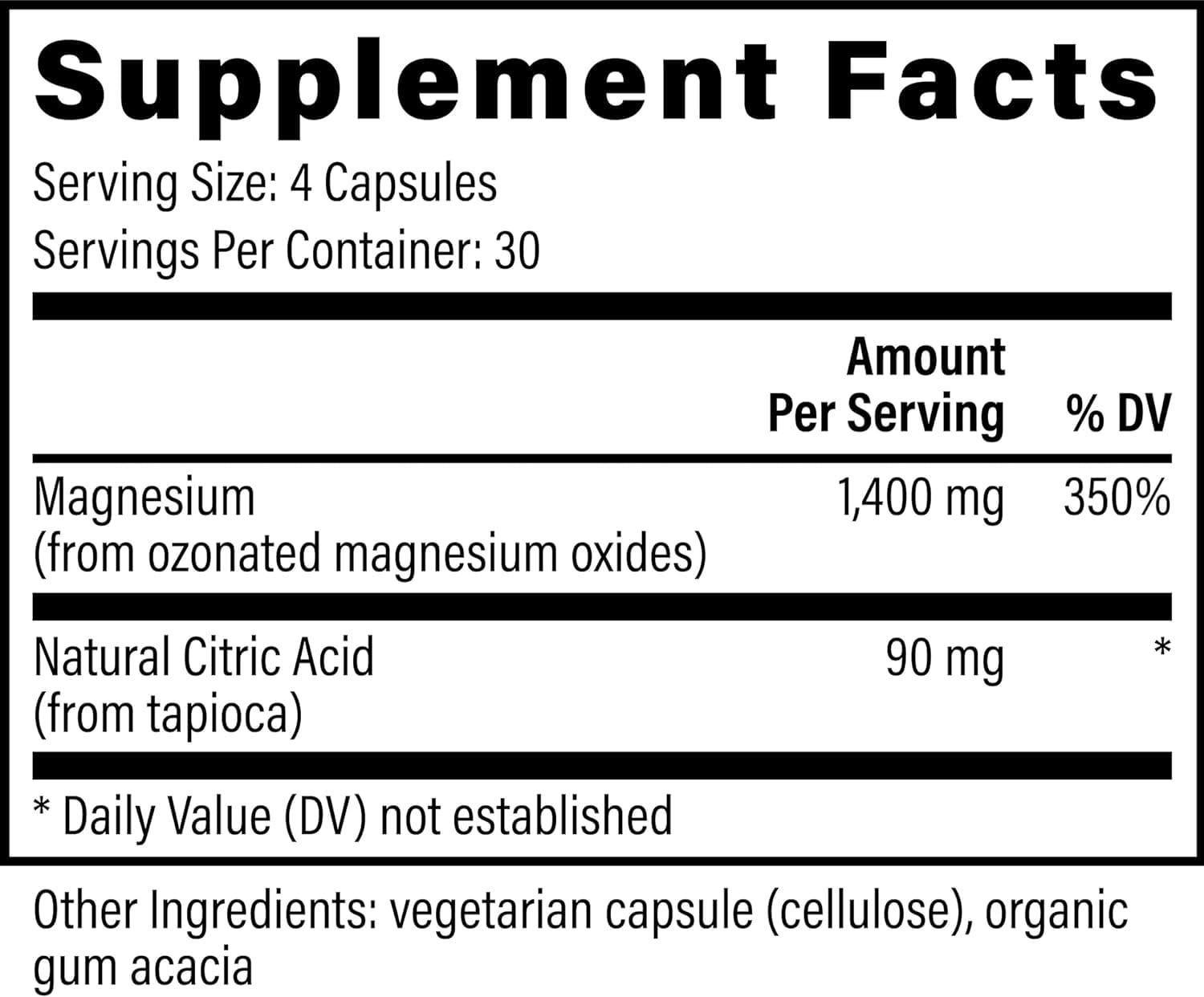 Global Healing Center Oxy-Powder bottle label close-up highlighting magnesium and citric acid.
