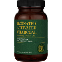 Global Healing Center ozonated activated charcoal powder bottle supports gentle daily detox and digestion.