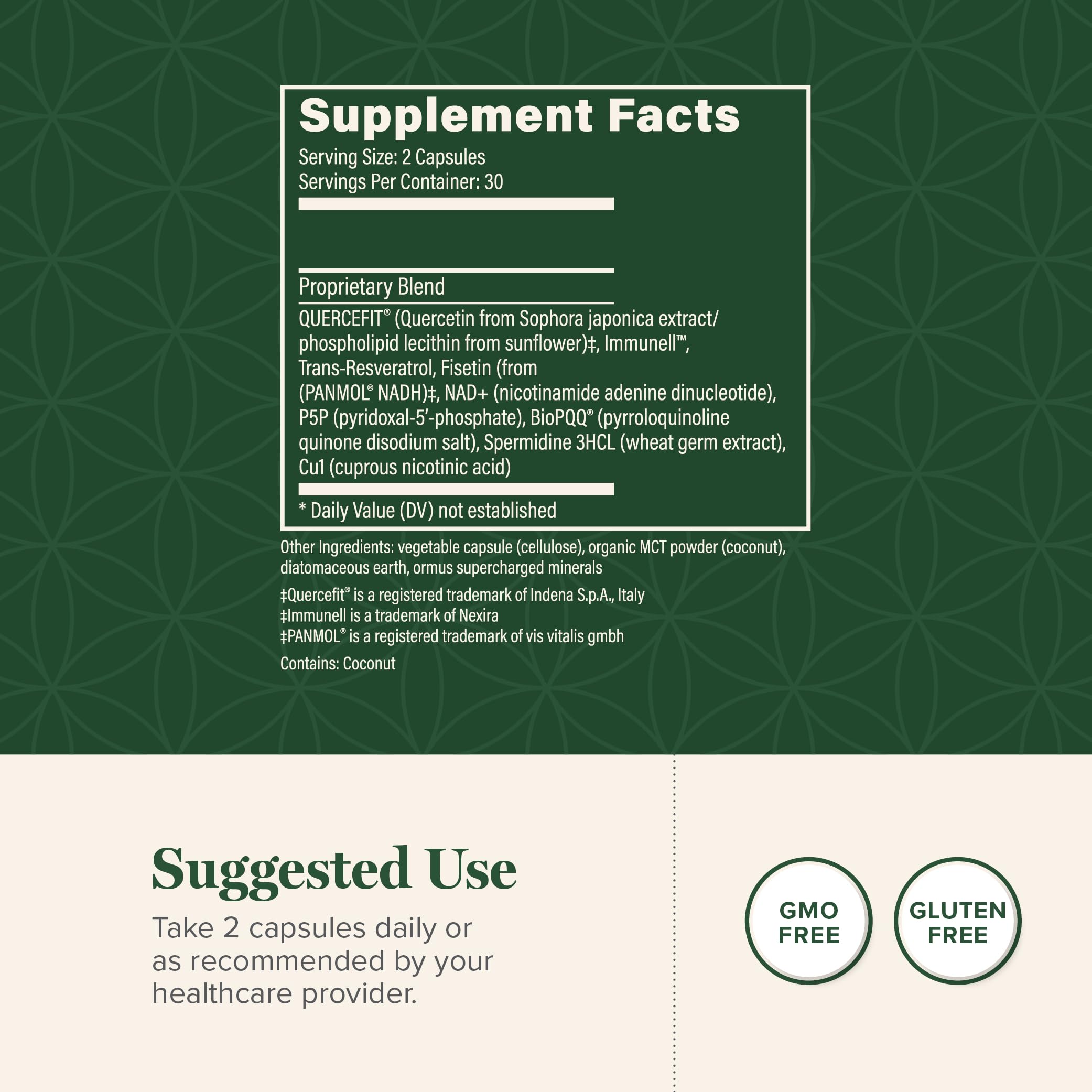 Global Healing Center Ultimate Cellular Health label highlights clean ingredients and purity.