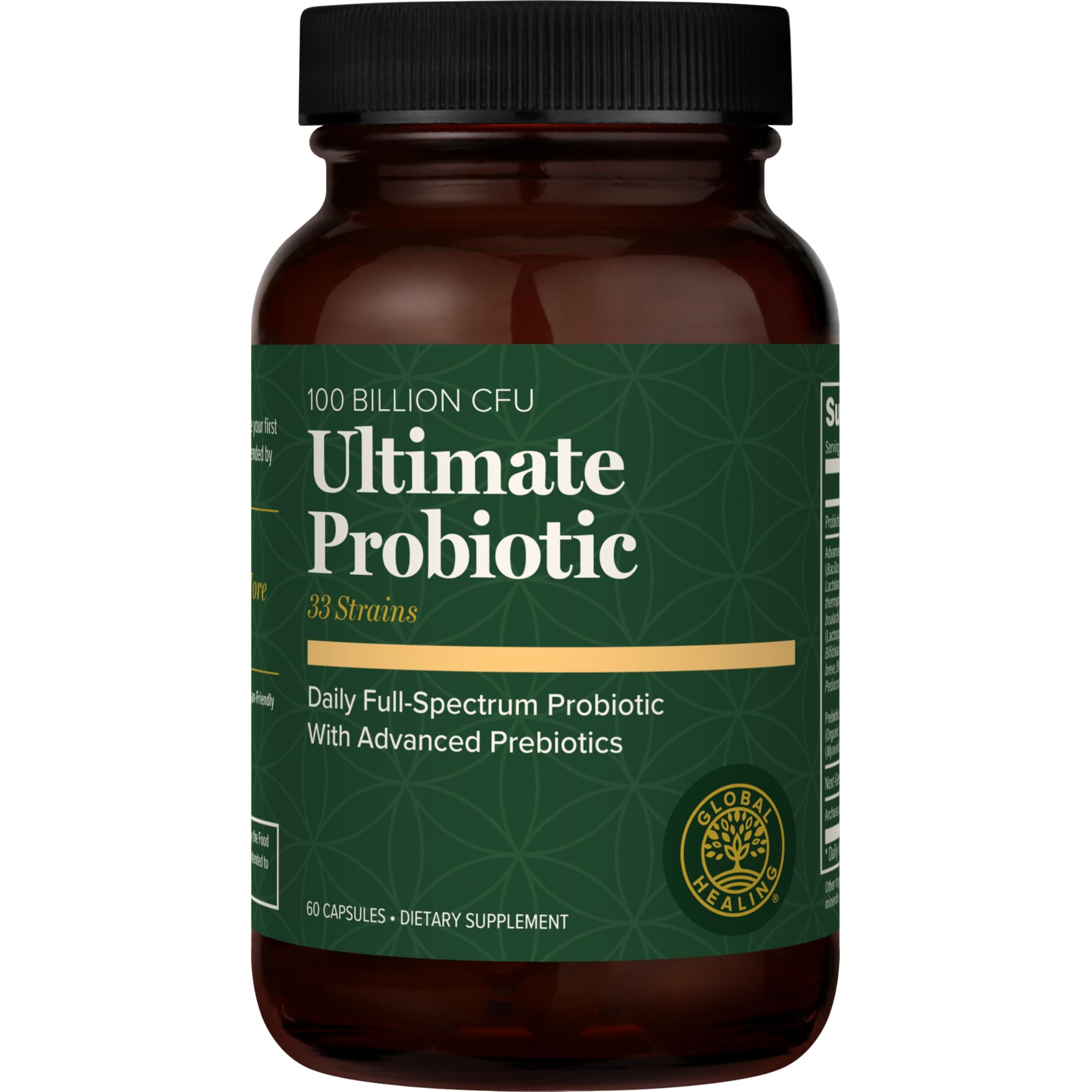Global Healing Center Ultimate Probiotic bottle front signals high-potency gut health.