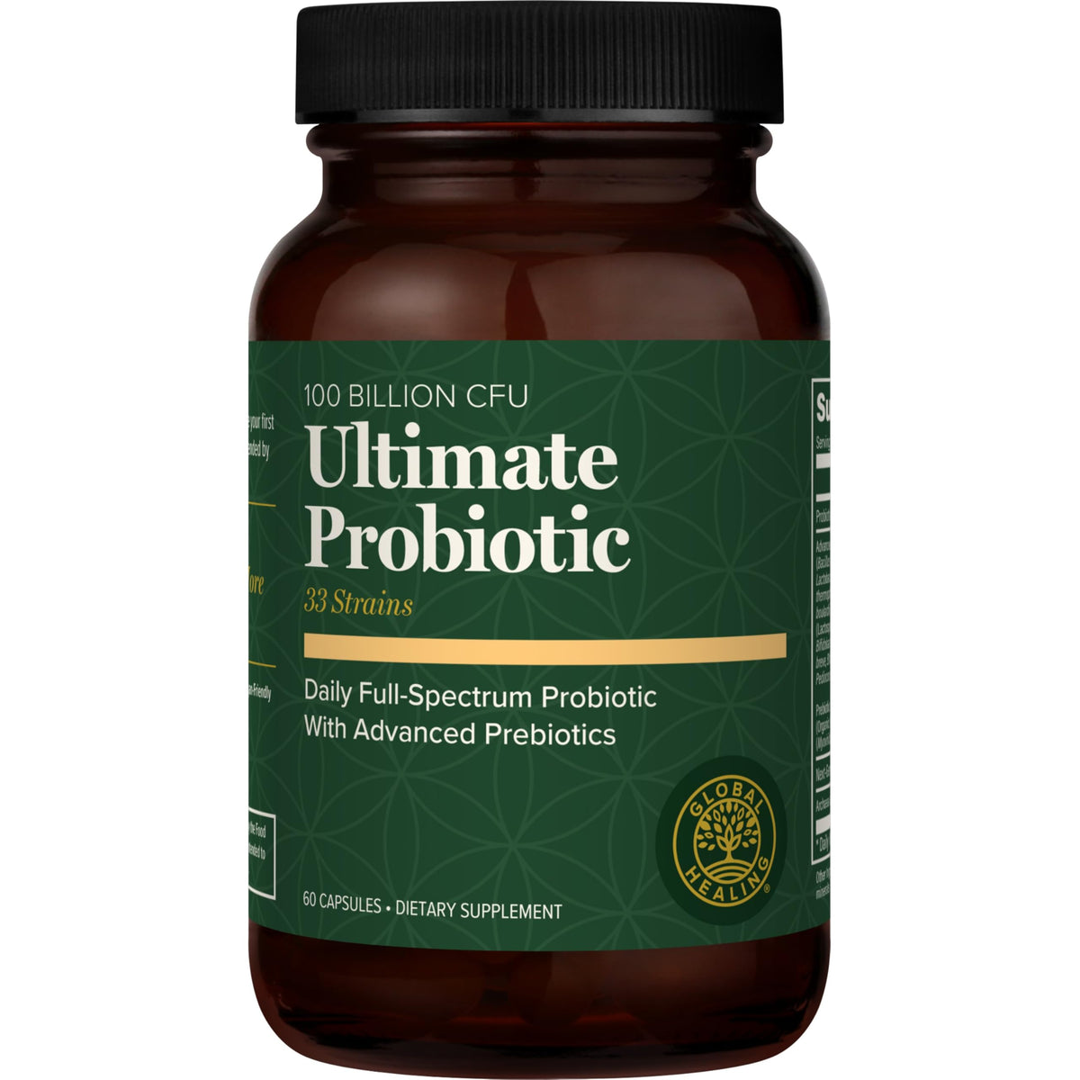 Global Healing Center Ultimate Probiotic bottle front signals high-potency gut health.