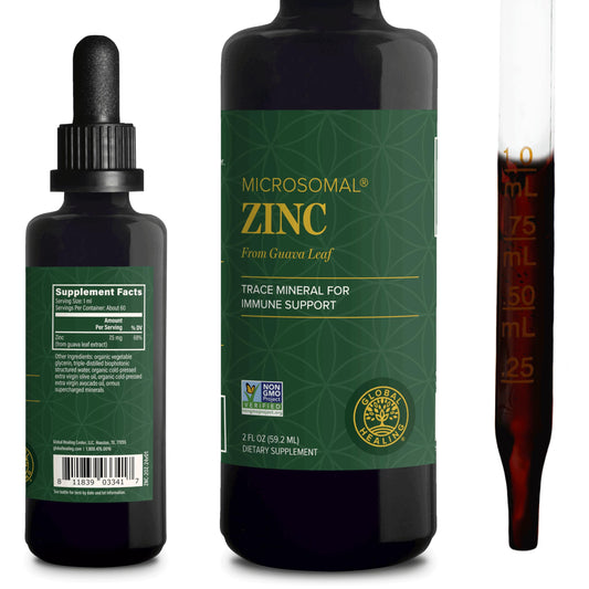 Global Healing Center zinc liquid bottle with dropper for easy daily immune support.