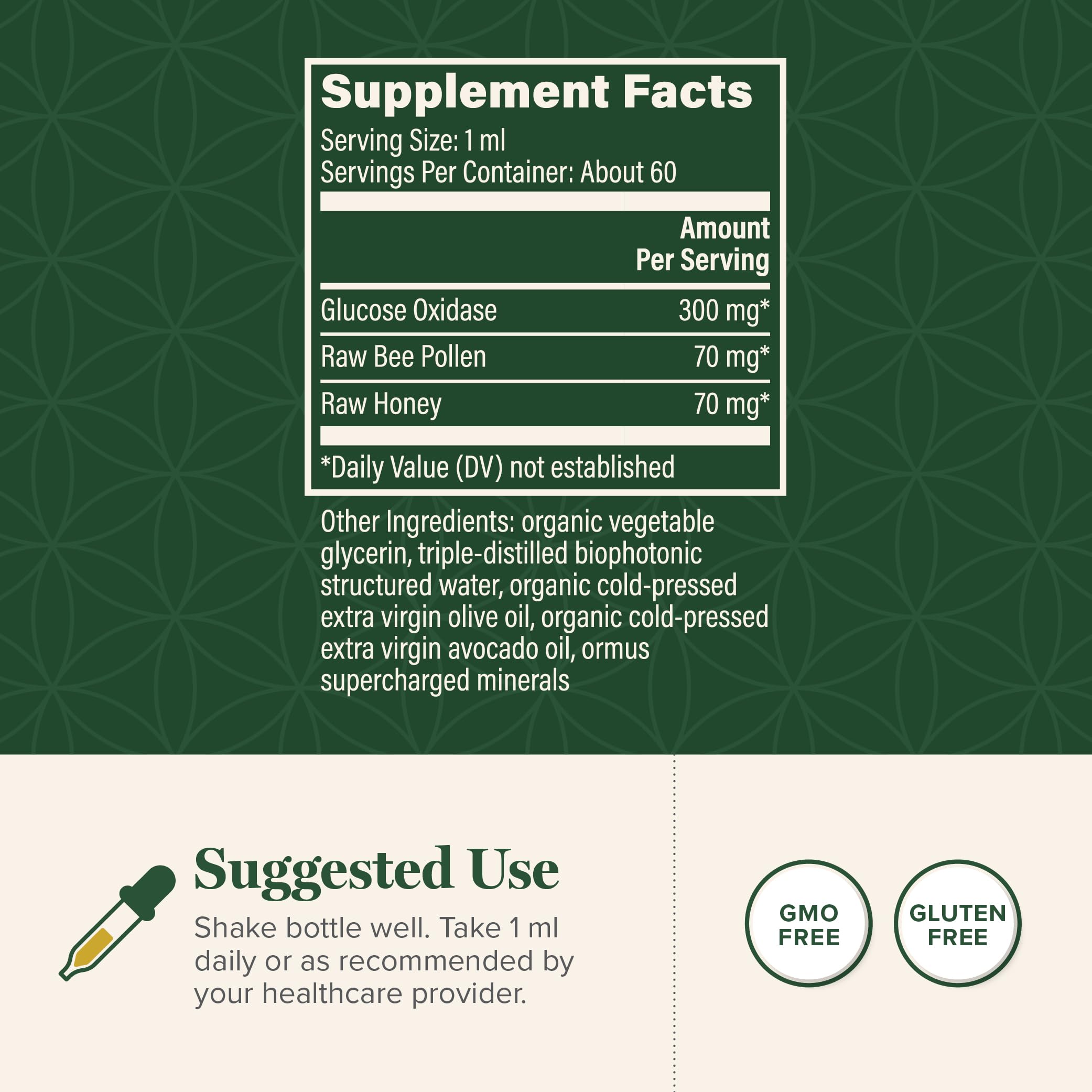 Global Healing Glucose Oxidase amber bottle highlights the natural enzyme blend for daily wellness