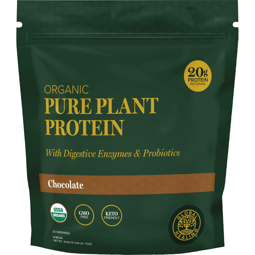 Global Healing Organic Plant Chocolate bottle with a dairy-free shake