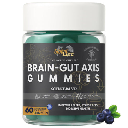 Global-List Gut Health Gummies bottle front for daily digestion support.