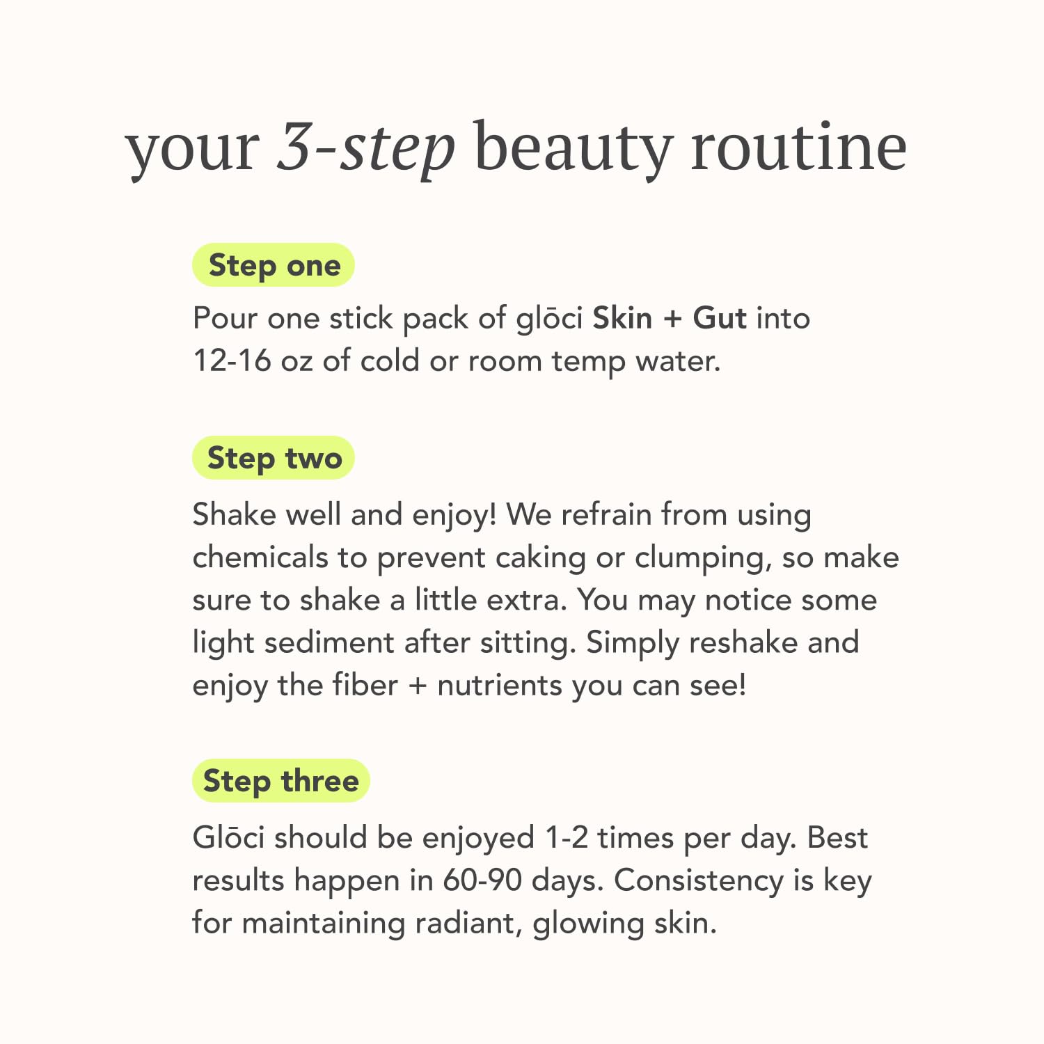 Glōci Skin + Gut coconut water powder mixed into a refreshing drink.