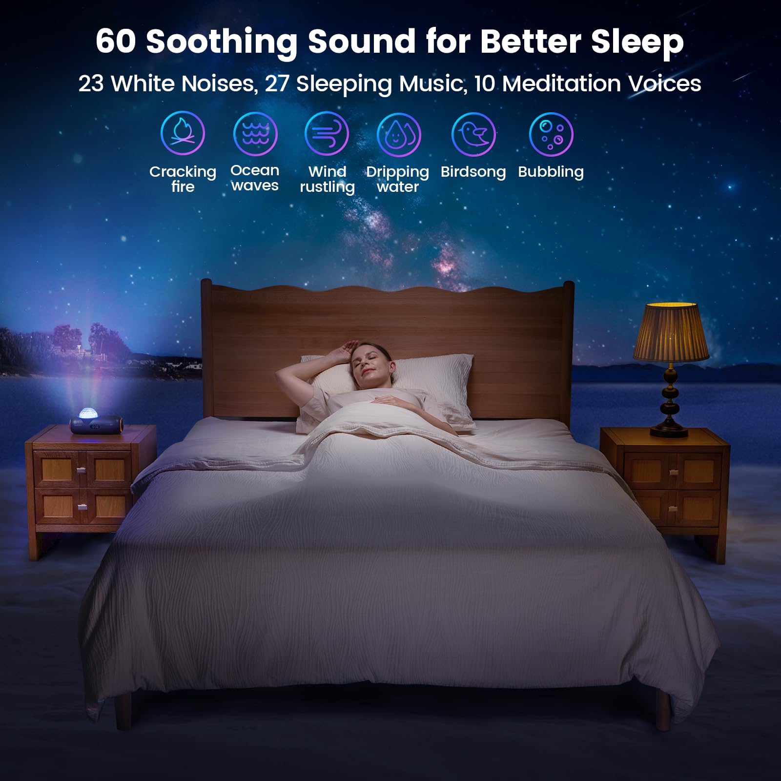 Glocusent Star Projector displays a starry sky across the living space for relaxation.