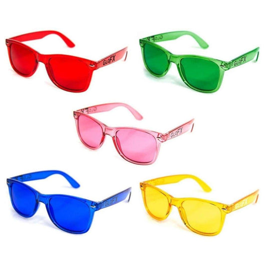 GloFX Color Therapy Glasses 5-pack front view showing vibrant frames for mood support