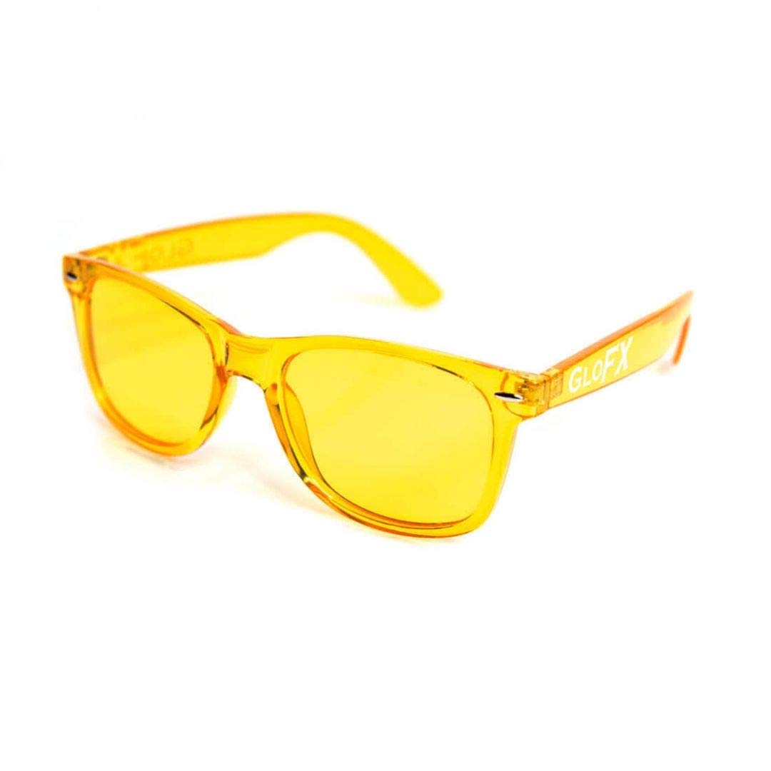 GloFX Color Therapy Glasses 5-pack lenses close-up emphasizes tinted lenses for color therapy vibes