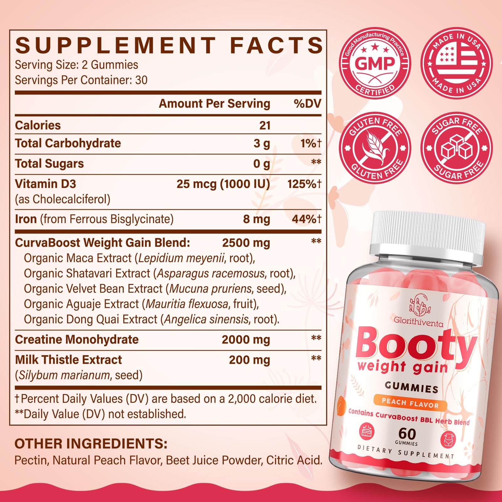 Glorithiventa Booty Gummies curve-design packaging suggests stylish daily ritual