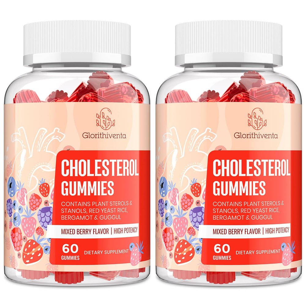 Glorithiventa cholesterol gummies mixed berry bottle for daily use.