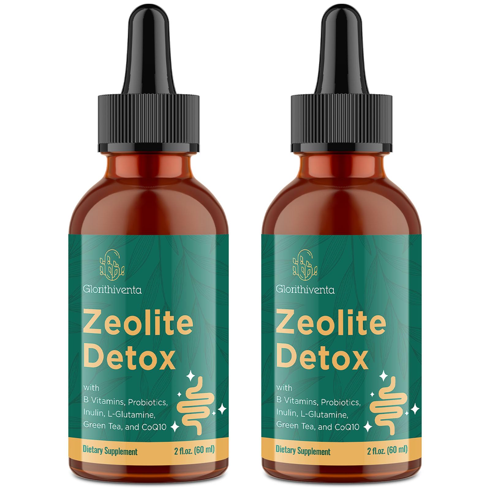 Glorithiventa Zeolite Detox drops bottle shown for daily detox routine.