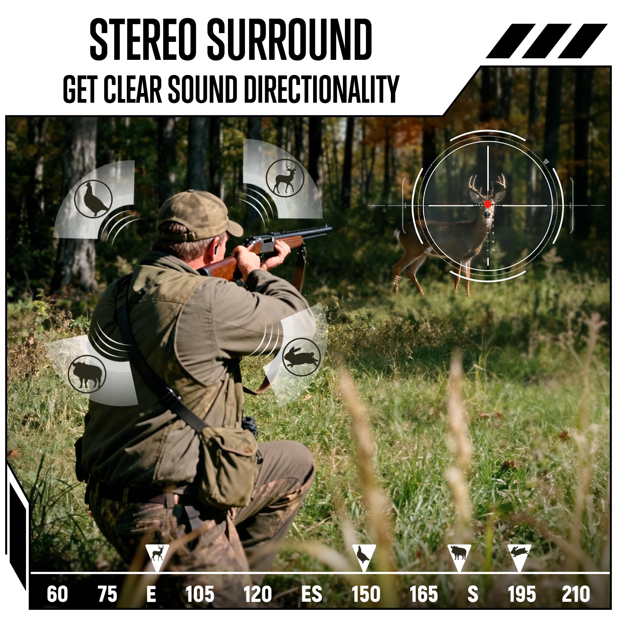 GLORYFIRE noise-cancelling ambient mode illustrates adaptive protection for loud gunfire.