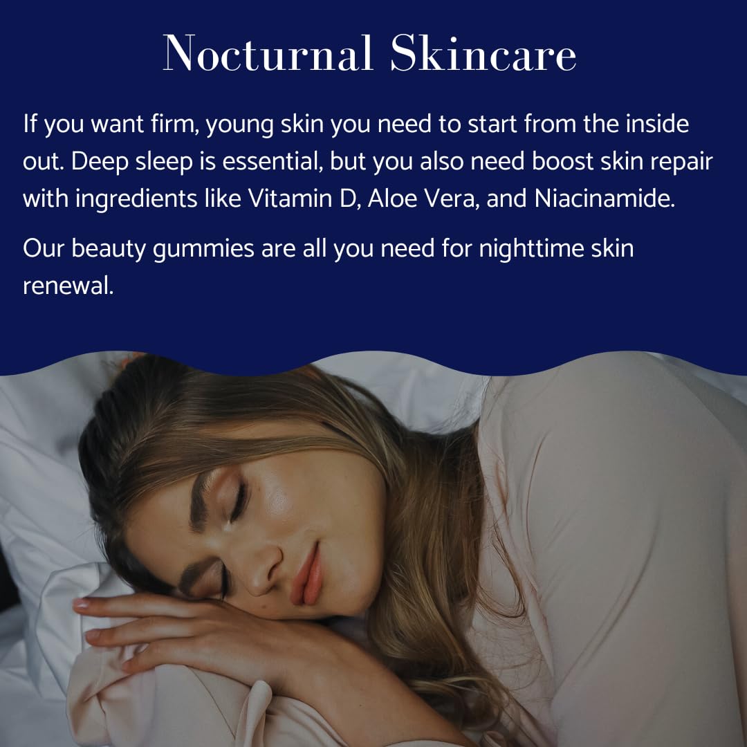 Glotrition Beauty Sleep Gummies packaging demonstrates convenient, non-habit nighttime support.