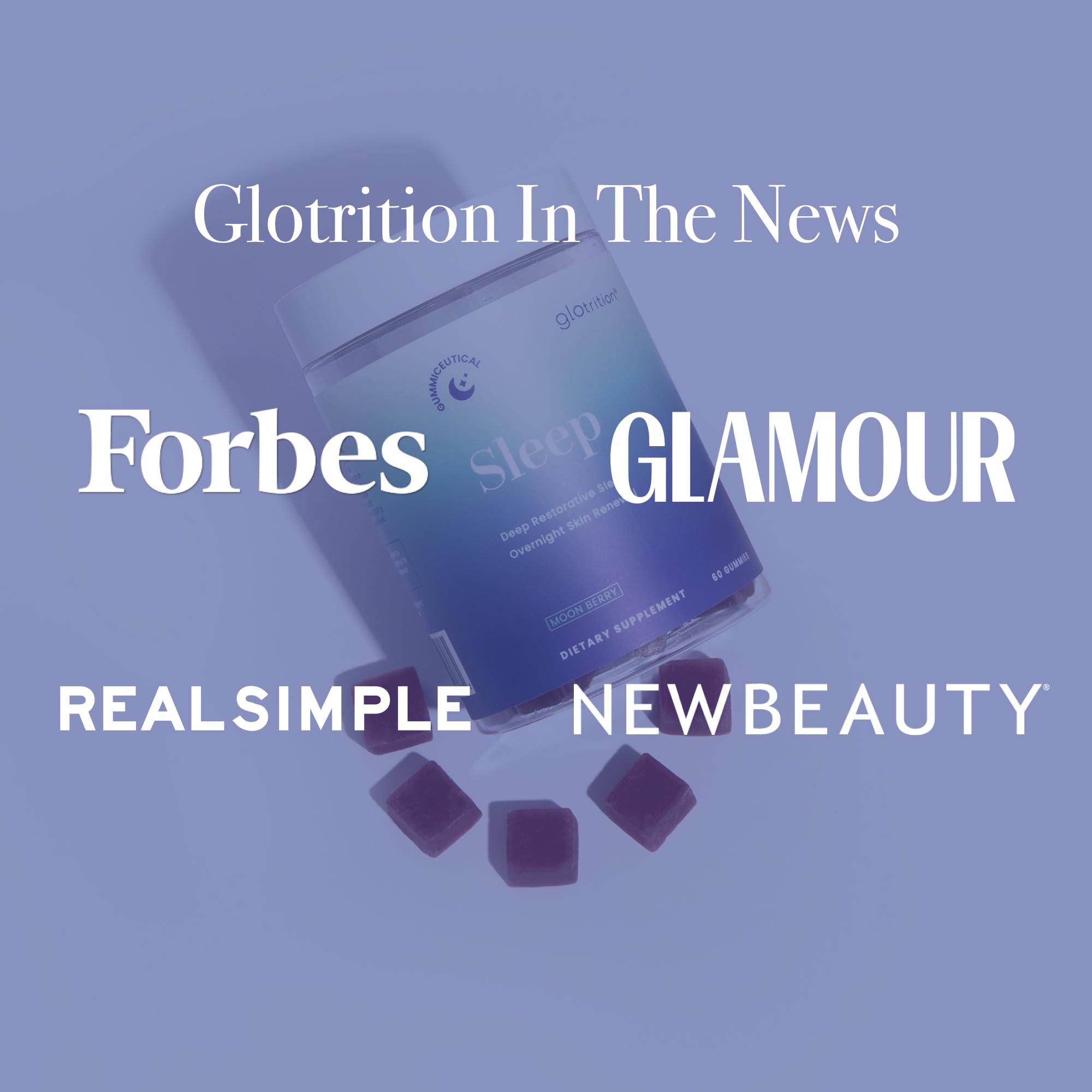 Glotrition Beauty Sleep Gummies on a bedside table signals overnight skincare benefits.