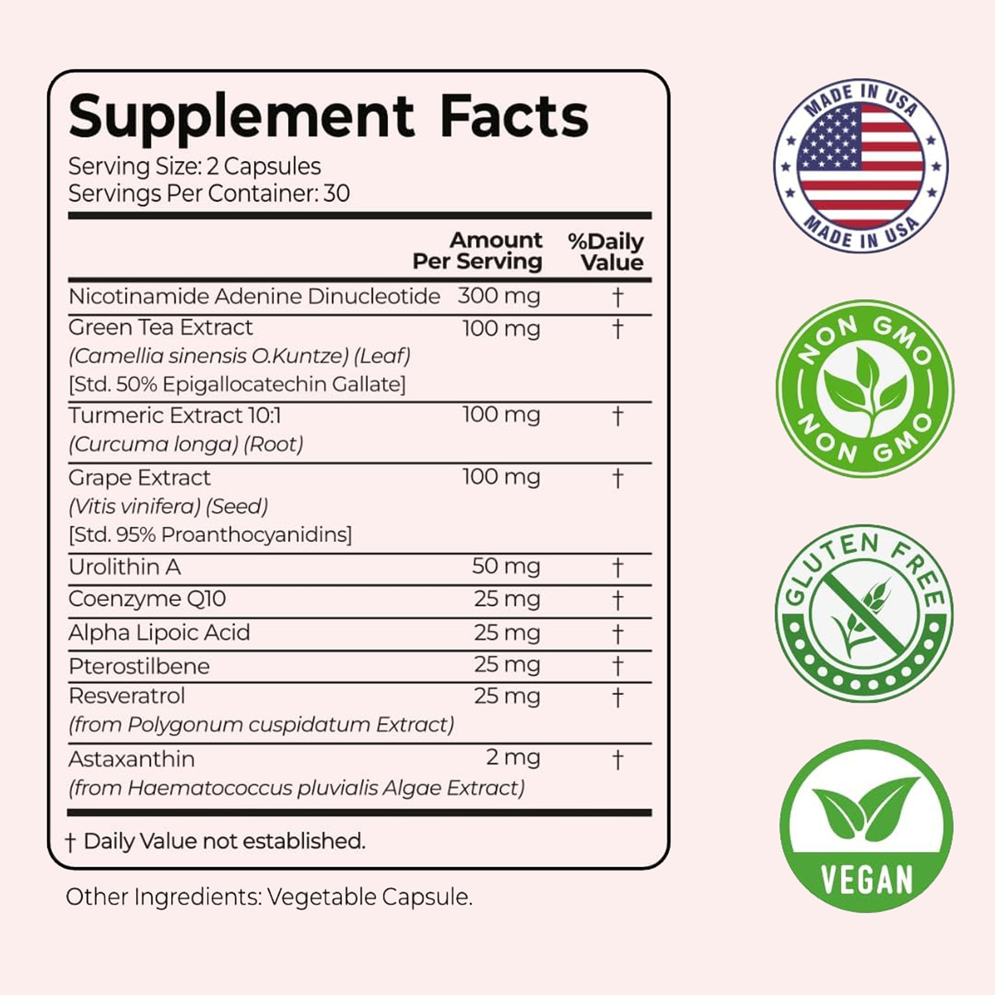 Glov Beauty NAD+ ingredients reveal resveratrol and urolithin A for skin health.