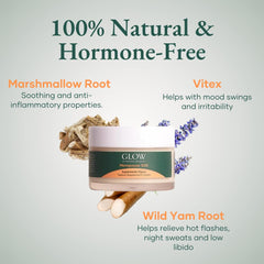 Glow Botanica cream texture close-up emphasizing smooth, fast-absorbing formula.