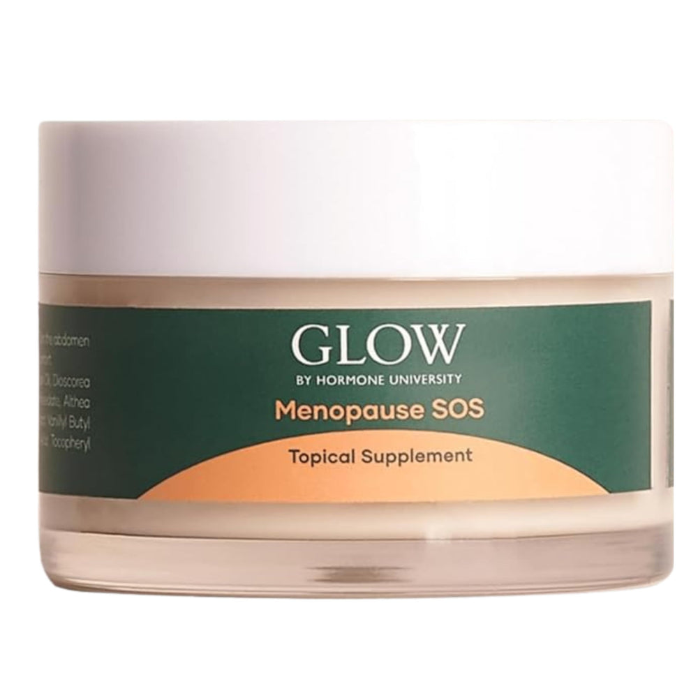 Glow Botanica menopause cream bottle for non-hormonal topical relief during hot flashes.
