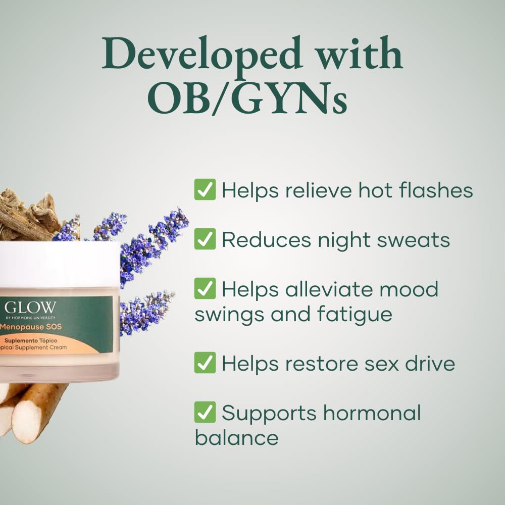 Glow Botanica wild yam cream jar highlighting natural ingredients for menopause comfort.